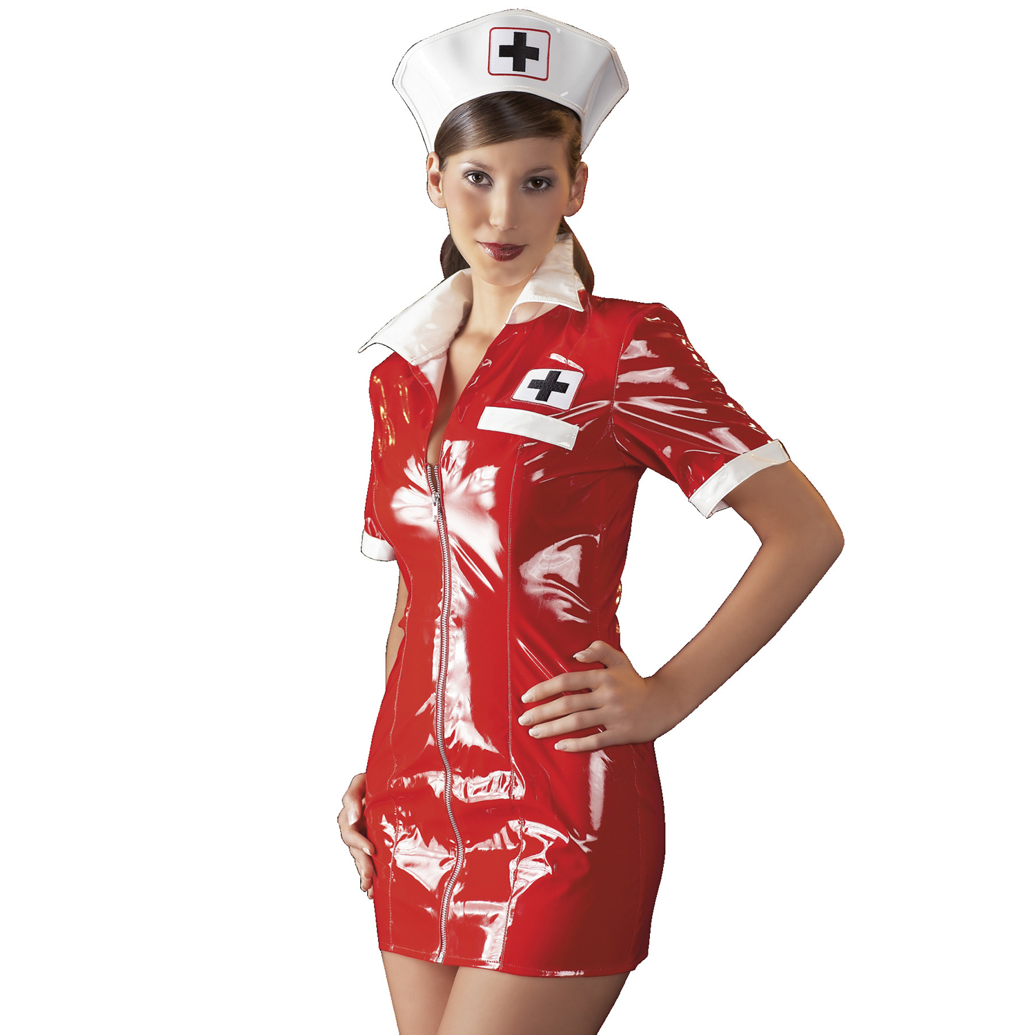 Black Level Sygeplejerske Kostume i Lak      - Rød - S thumbnail
