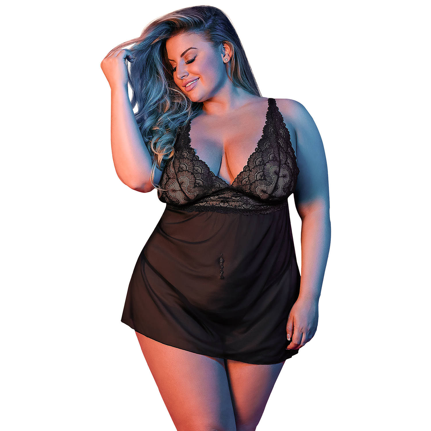 Magic Silk Fly Away Babydoll Sæt Plus Size – Sort – Queen Size