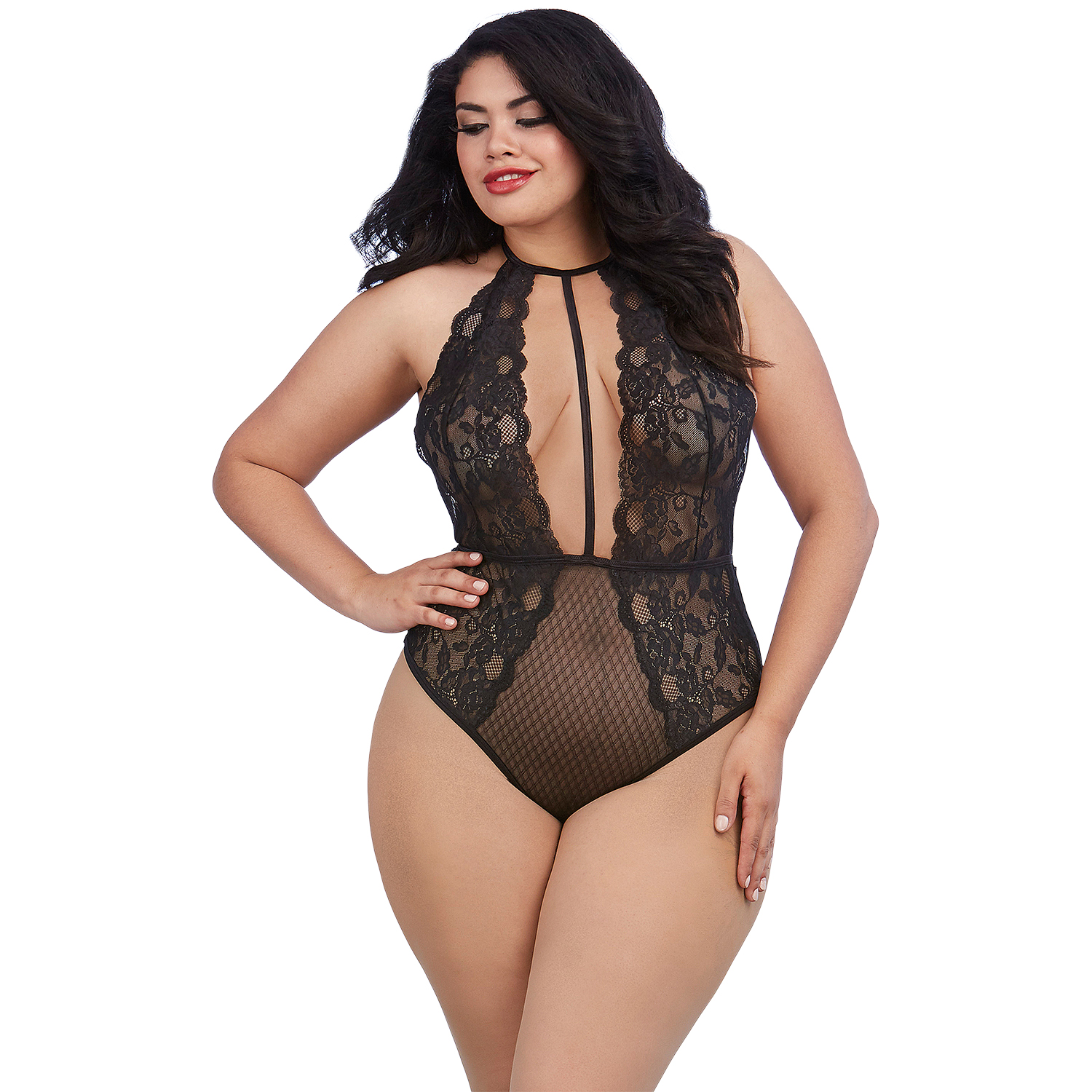 Dreamgirl Plus Size Blonde og Mesh Teddy    - Sort - One Size Queen thumbnail
