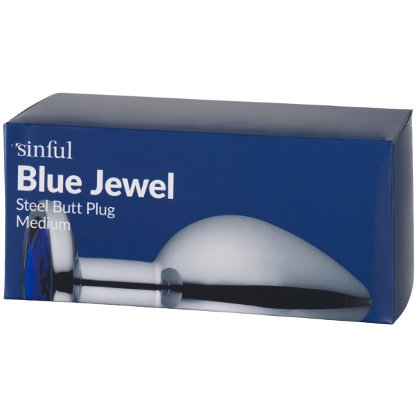 Sinful Blue Jewel Medium Stål Butt Plug Emballagebillede 90