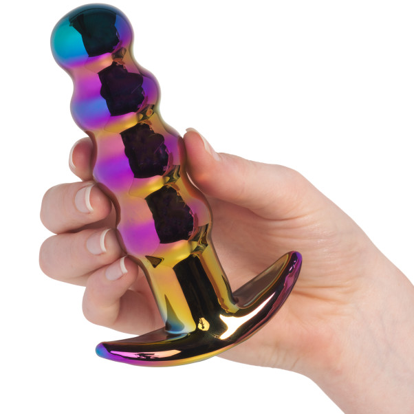 Dream Toys Glamour Glass Beaded Fjernbetjent Butt Plug Produktbillede med hånd 50