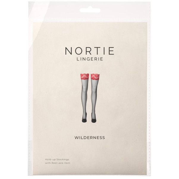 NORTIE Wilderness Selvsiddende Strømper med Rød Blondekant Emballagebillede 90